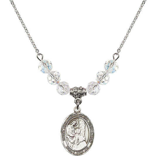Sterling Silver Saint Elizabeth of the Visitation Birthstone Necklace with Crystal Beads - 8311