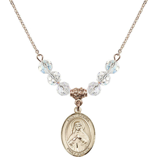 14kt Gold Filled Saint Olivia Birthstone Necklace with Crystal Beads - 8312