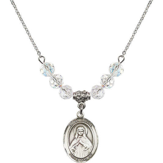 Sterling Silver Saint Olivia Birthstone Necklace with Crystal Beads - 8312