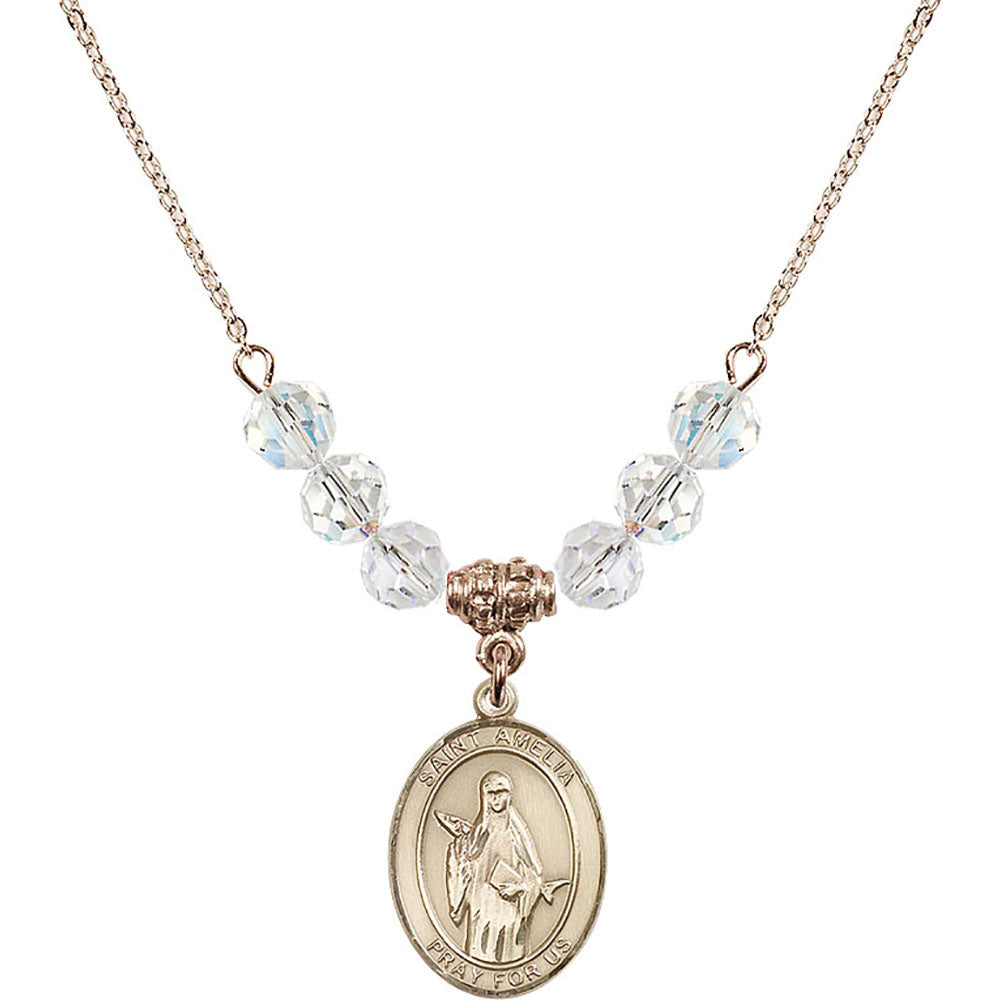 14kt Gold Filled Saint Amelia Birthstone Necklace with Crystal Beads - 8313
