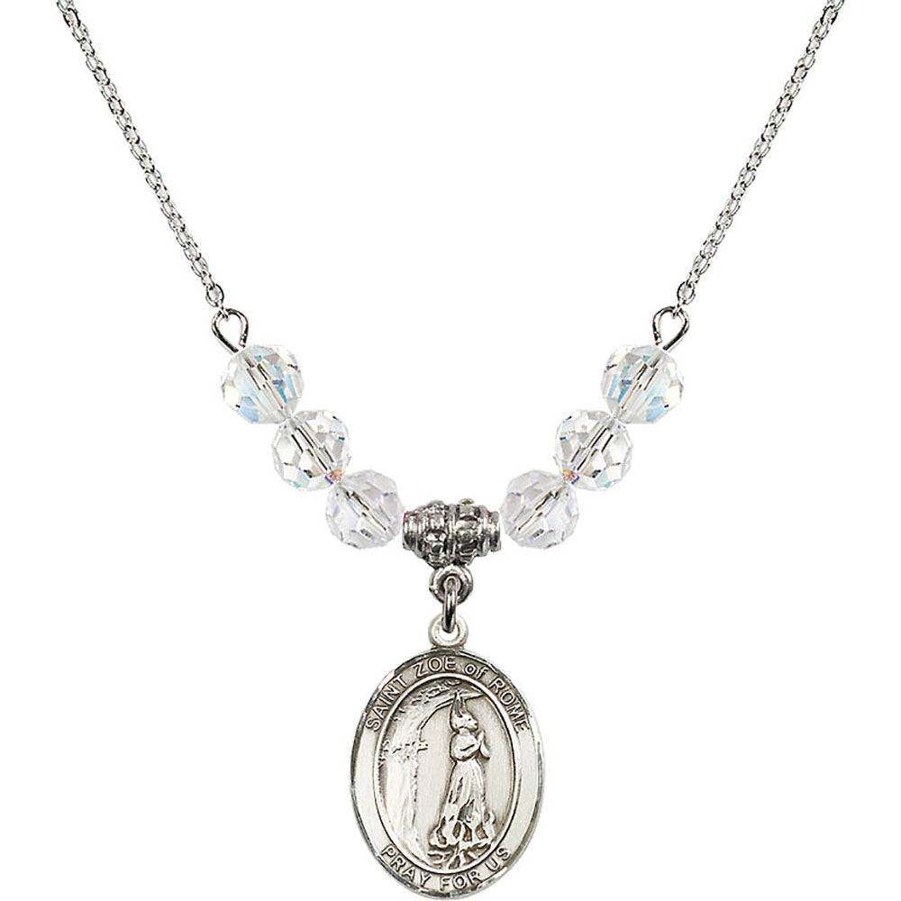 Sterling Silver Saint Zoe of Rome Birthstone Necklace with Crystal Beads - 8314
