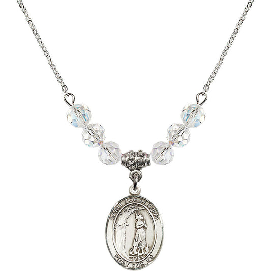Sterling Silver Saint Zoe of Rome Birthstone Necklace with Crystal Beads - 8314
