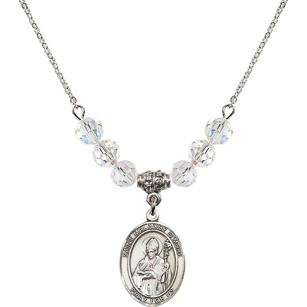 Sterling Silver Saint Malachy O'More Birthstone Necklace with Crystal Beads - 8316