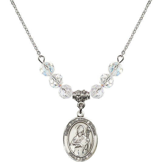 Sterling Silver Saint Malachy O'More Birthstone Necklace with Crystal Beads - 8316