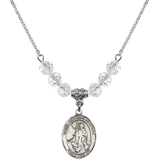 Sterling Silver Saint Anthony of Egypt Birthstone Necklace with Crystal Beads - 8317