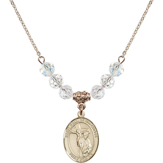 14kt Gold Filled Saint Paul of the Cross Birthstone Necklace with Crystal Beads - 8318