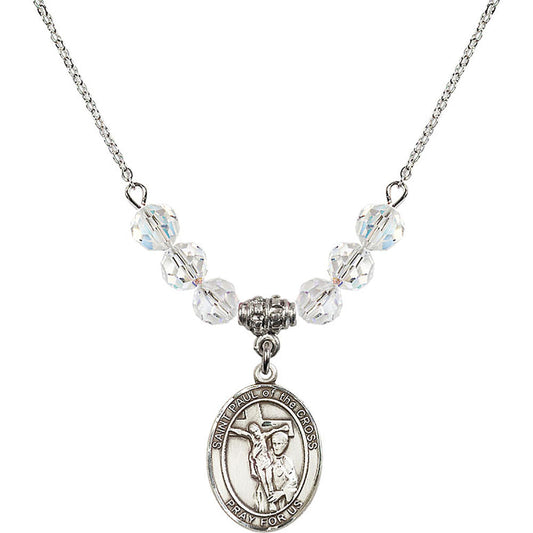 Sterling Silver Saint Paul of the Cross Birthstone Necklace with Crystal Beads - 8318