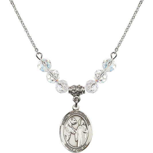 Sterling Silver Saint Columbanus Birthstone Necklace with Crystal Beads - 8321