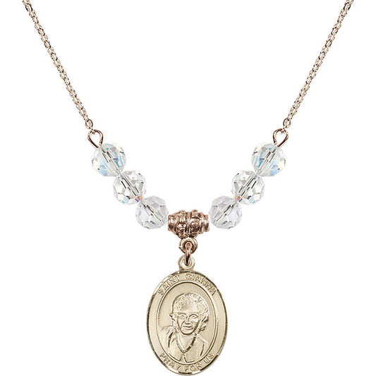 14kt Gold Filled Saint Gianna Beretta Molla Birthstone Necklace with Crystal Beads - 8322
