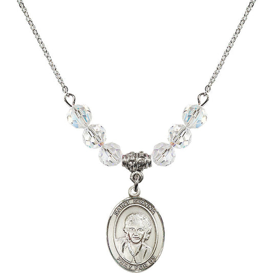 Sterling Silver Saint Gianna Beretta Molla Birthstone Necklace with Crystal Beads - 8322