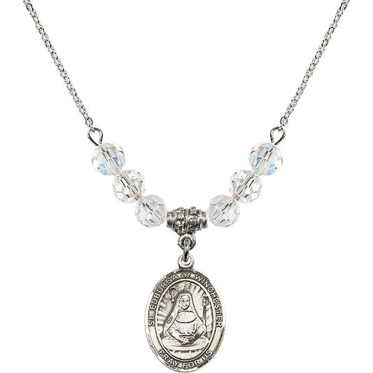 Sterling Silver Saint Edburga of Winchester Birthstone Necklace with Crystal Beads - 8324