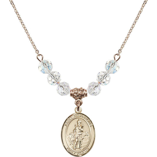 14kt Gold Filled Saint Cornelius Birthstone Necklace with Crystal Beads - 8325