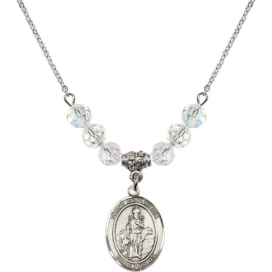 Sterling Silver Saint Cornelius Birthstone Necklace with Crystal Beads - 8325