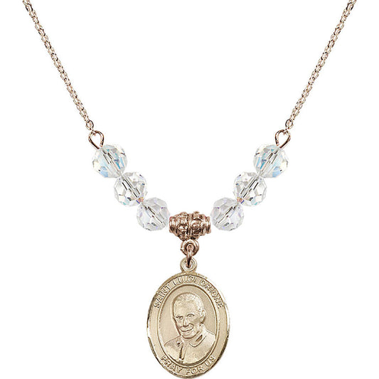 14kt Gold Filled Saint Luigi Orione Birthstone Necklace with Crystal Beads - 8326