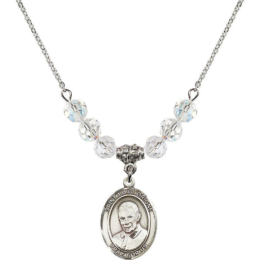 Sterling Silver Saint Luigi Orione Birthstone Necklace with Crystal Beads - 8326