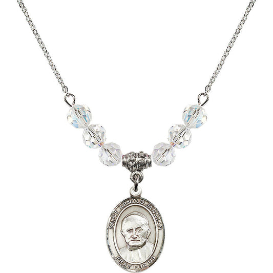 Sterling Silver Saint Arnold Janssen Birthstone Necklace with Crystal Beads - 8328