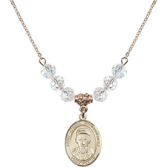 14kt Gold Filled Saint Joseph Freinademetz Birthstone Necklace with Crystal Beads - 8329