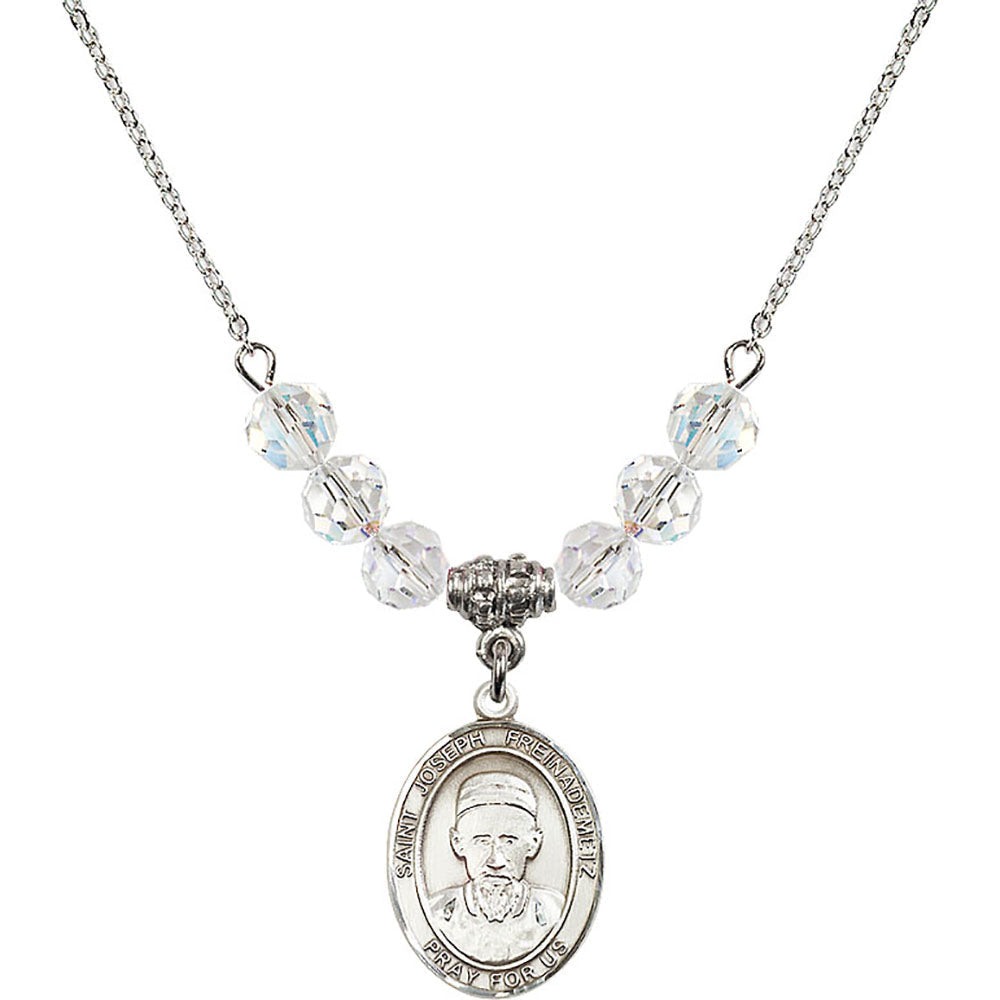 Sterling Silver Saint Joseph Freinademetz Birthstone Necklace with Crystal Beads - 8329