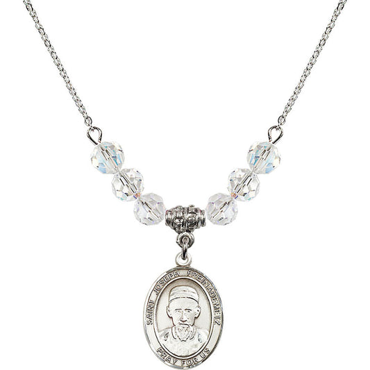 Sterling Silver Saint Joseph Freinademetz Birthstone Necklace with Crystal Beads - 8329