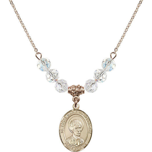 14kt Gold Filled Saint Louis Marie de Montfort Birthstone Necklace with Crystal Beads - 8330