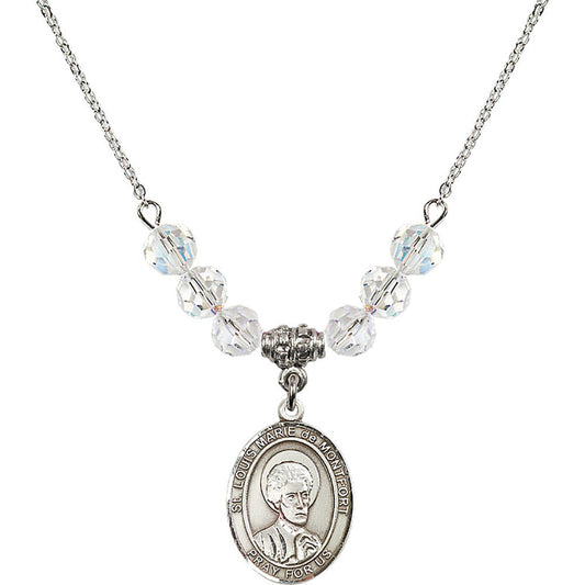 Sterling Silver Saint Louis Marie de Montfort Birthstone Necklace with Crystal Beads - 8330