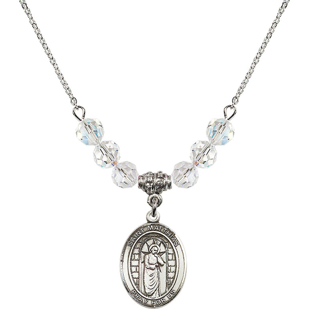 Sterling Silver Saint Matthias the Apostle Birthstone Necklace with Crystal Beads - 8331
