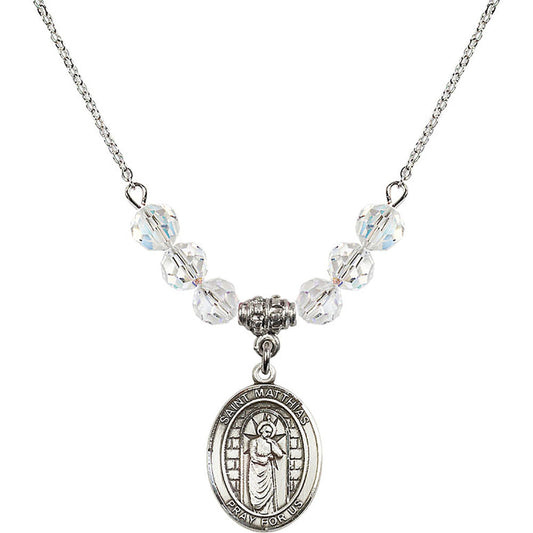 Sterling Silver Saint Matthias the Apostle Birthstone Necklace with Crystal Beads - 8331