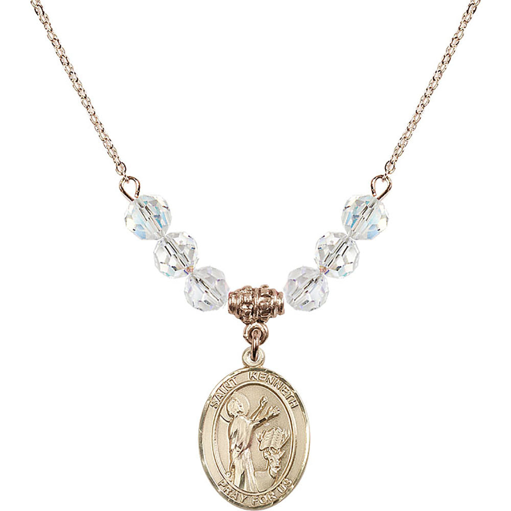 14kt Gold Filled Saint Kenneth Birthstone Necklace with Crystal Beads - 8332