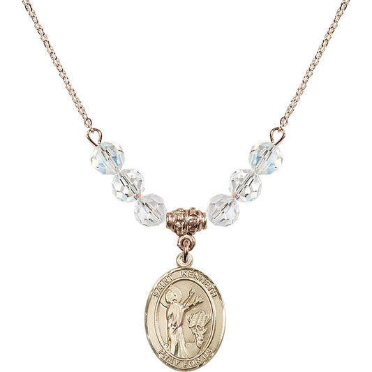 14kt Gold Filled Saint Kenneth Birthstone Necklace with Crystal Beads - 8332