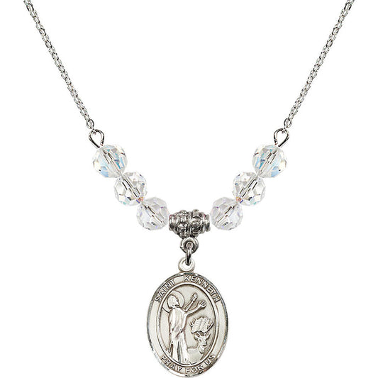 Sterling Silver Saint Kenneth Birthstone Necklace with Crystal Beads - 8332