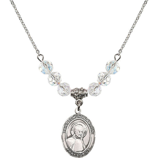 Sterling Silver Saint Edmund Campion Birthstone Necklace with Crystal Beads - 8333