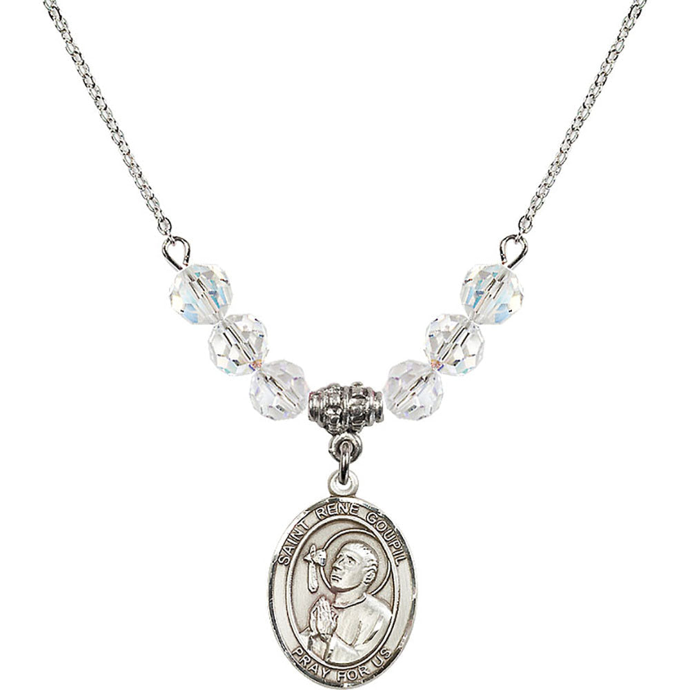 Sterling Silver Saint Rene Goupil Birthstone Necklace with Crystal Beads - 8334