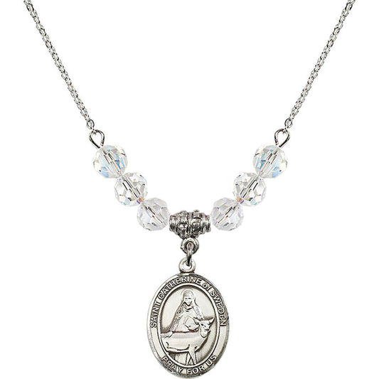 Sterling Silver Saint Catherine of Sweden Birthstone Necklace with Crystal Beads - 8336