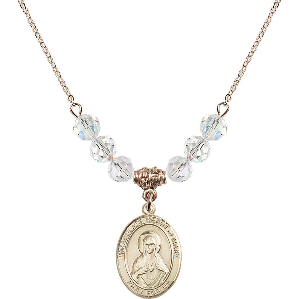 14kt Gold Filled Immaculate Heart of Mary Birthstone Necklace with Crystal Beads - 8337