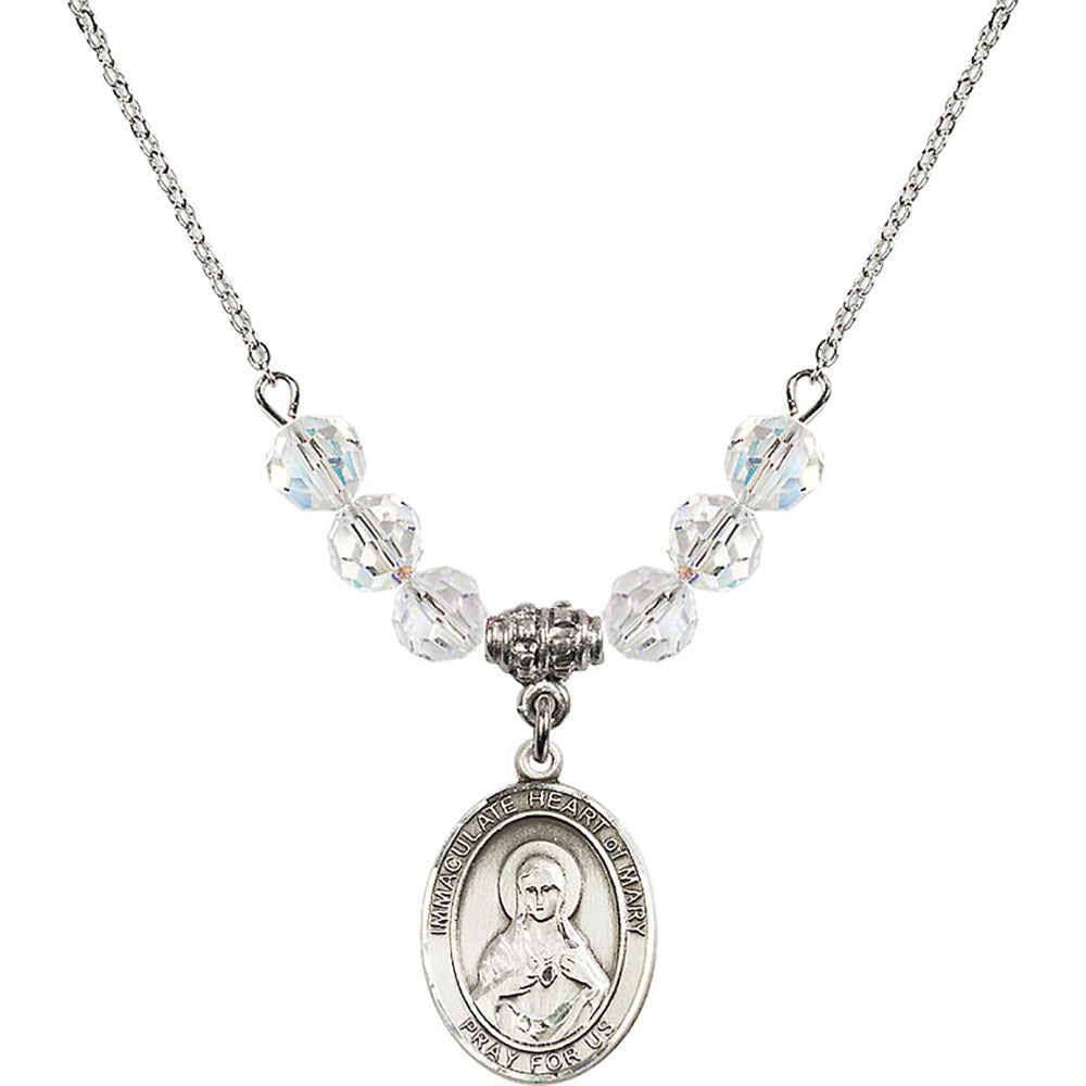 Sterling Silver Immaculate Heart of Mary Birthstone Necklace with Crystal Beads - 8337