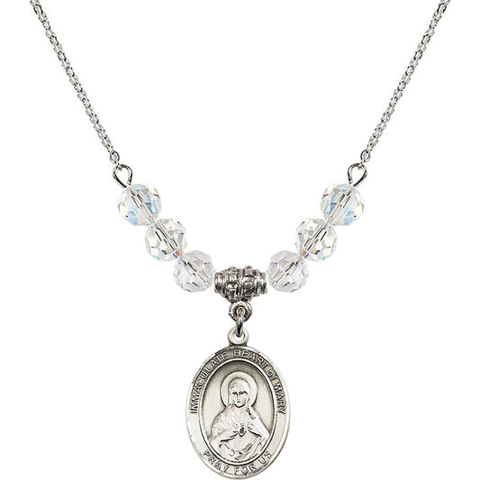 Sterling Silver Immaculate Heart of Mary Birthstone Necklace with Crystal Beads - 8337