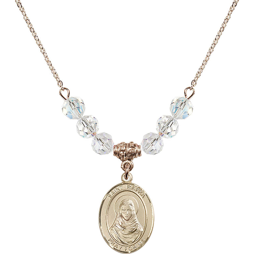 14kt Gold Filled Saint Rafka Birthstone Necklace with Crystal Beads - 8338