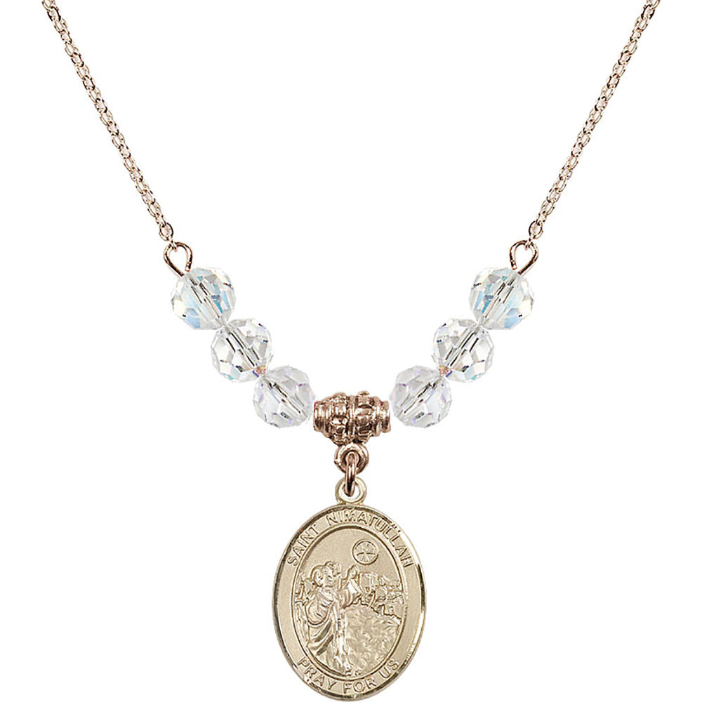 14kt Gold Filled Saint Nimatullah Birthstone Necklace with Crystal Beads - 8339