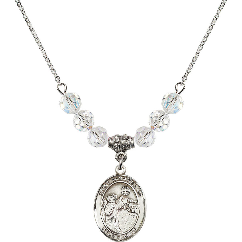 Sterling Silver Saint Nimatullah Birthstone Necklace with Crystal Beads - 8339