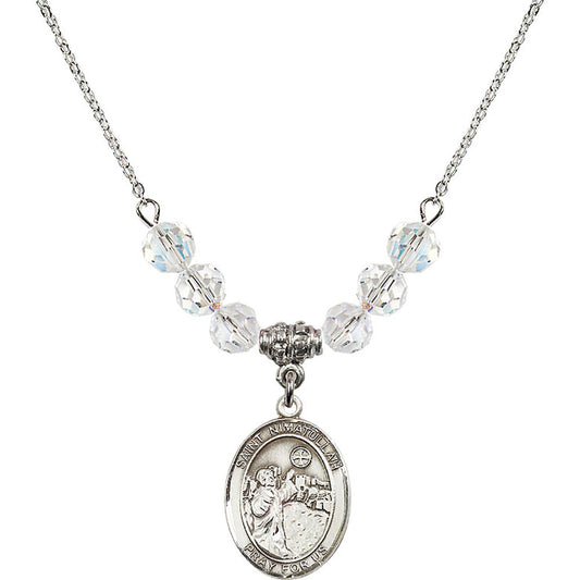 Sterling Silver Saint Nimatullah Birthstone Necklace with Crystal Beads - 8339