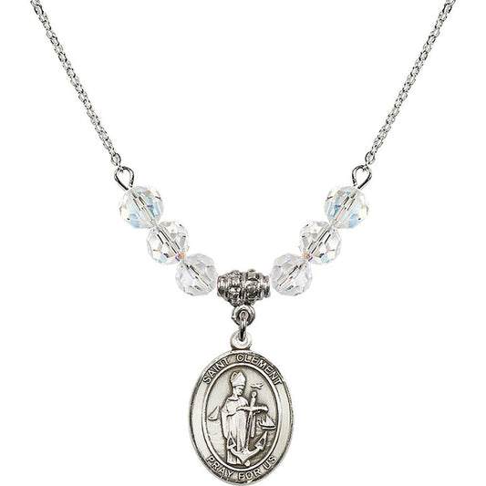 Sterling Silver Saint Clement Birthstone Necklace with Crystal Beads - 8340