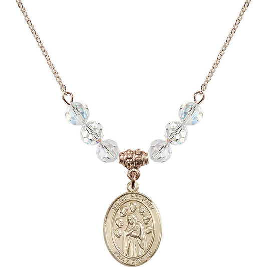 14kt Gold Filled Saint Felicity Birthstone Necklace with Crystal Beads - 8341