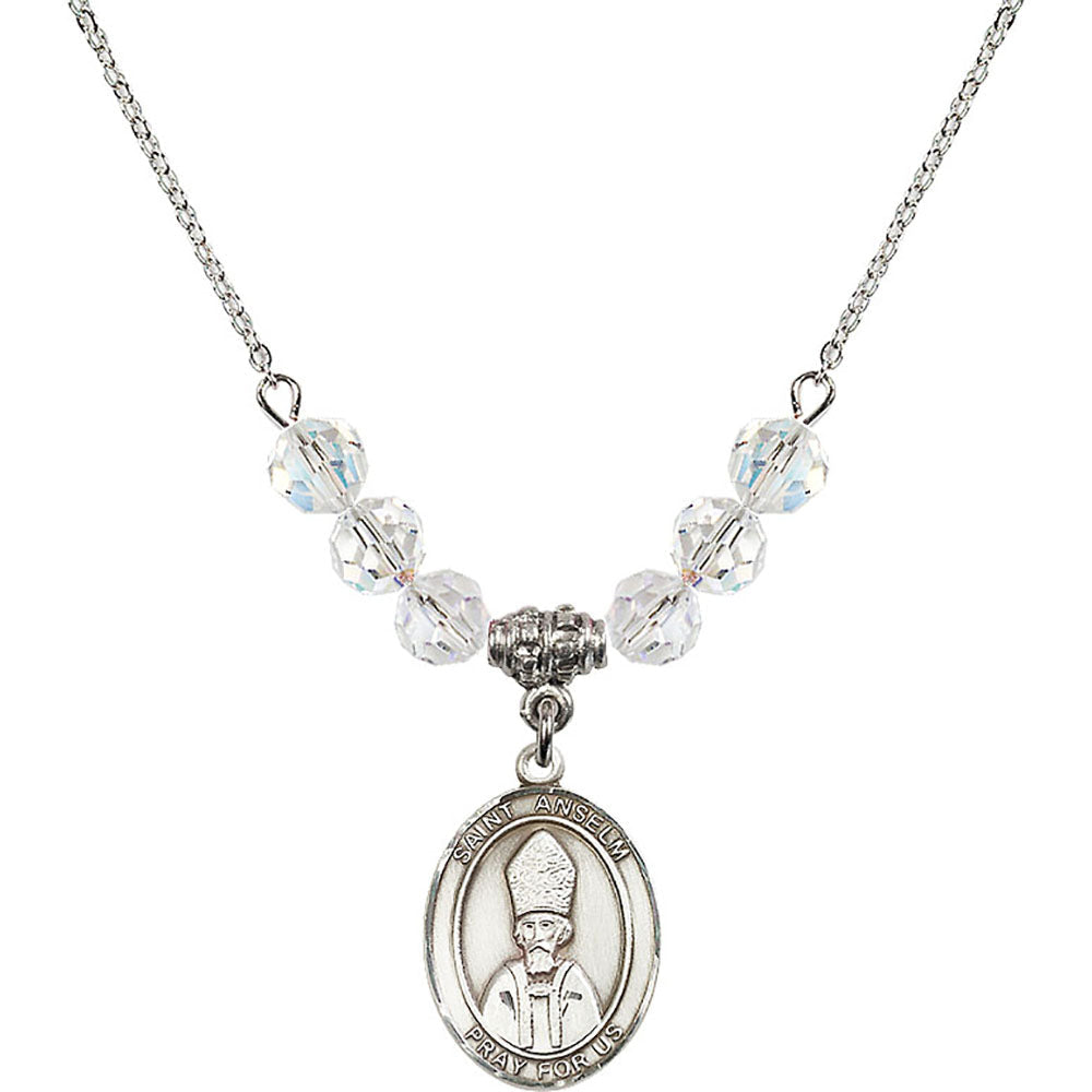Sterling Silver Saint Anselm of Canterbury Birthstone Necklace with Crystal Beads - 8342