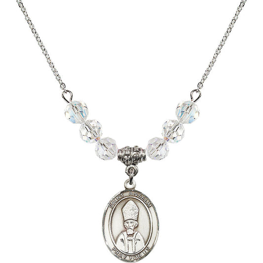 Sterling Silver Saint Anselm of Canterbury Birthstone Necklace with Crystal Beads - 8342