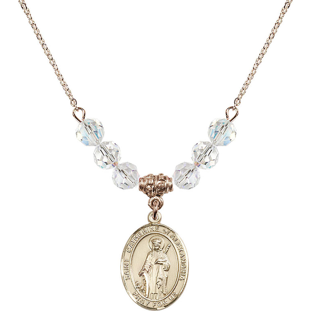 14kt Gold Filled Saint Catherine of Alexandria Birthstone Necklace with Crystal Beads - 8343