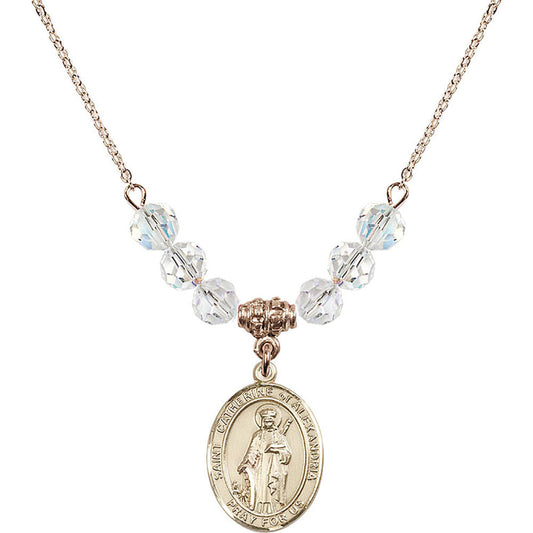14kt Gold Filled Saint Catherine of Alexandria Birthstone Necklace with Crystal Beads - 8343