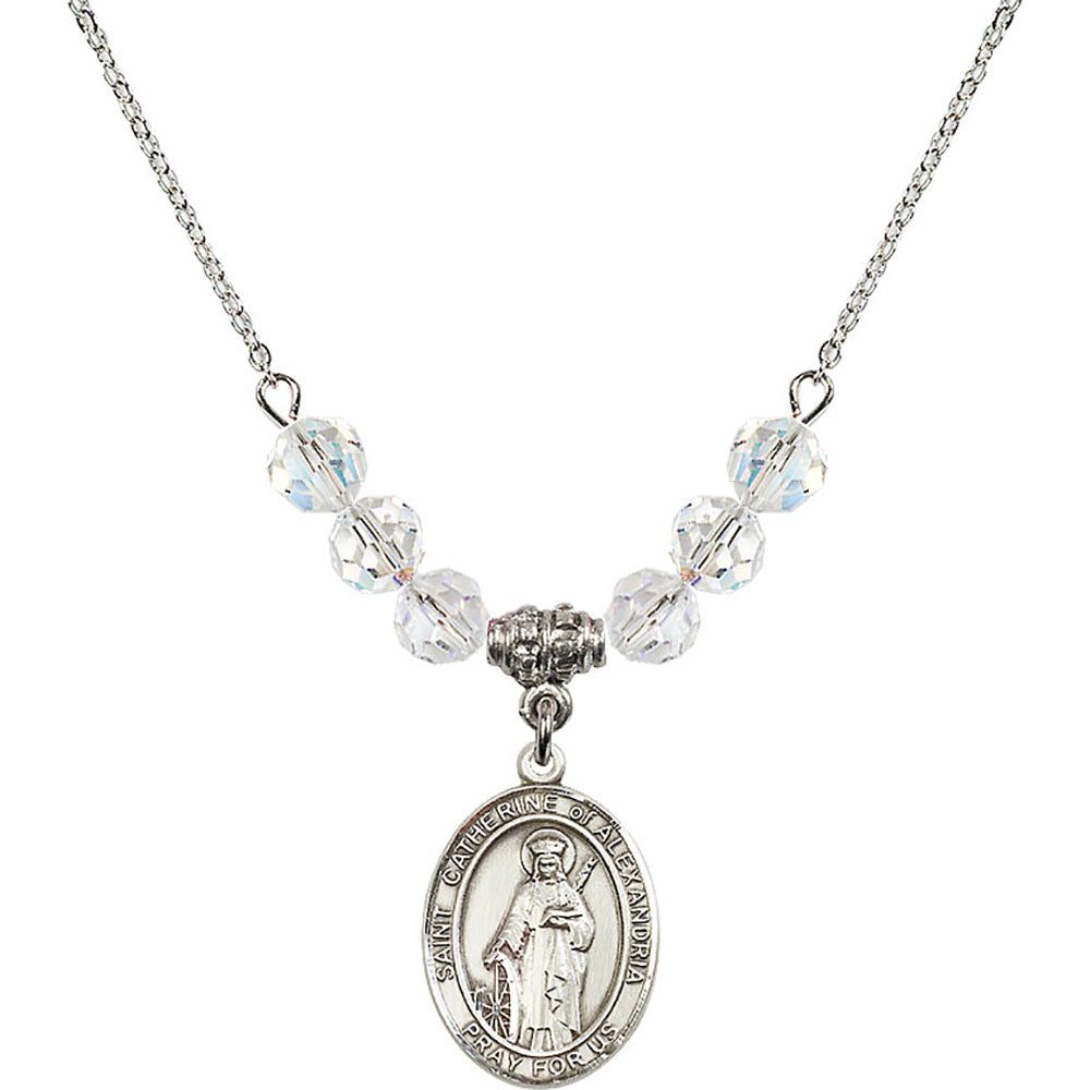 Sterling Silver Saint Catherine of Alexandria Birthstone Necklace with Crystal Beads - 8343