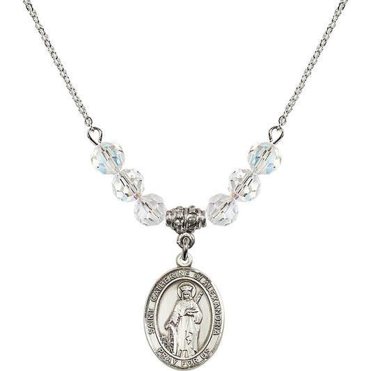 Sterling Silver Saint Catherine of Alexandria Birthstone Necklace with Crystal Beads - 8343