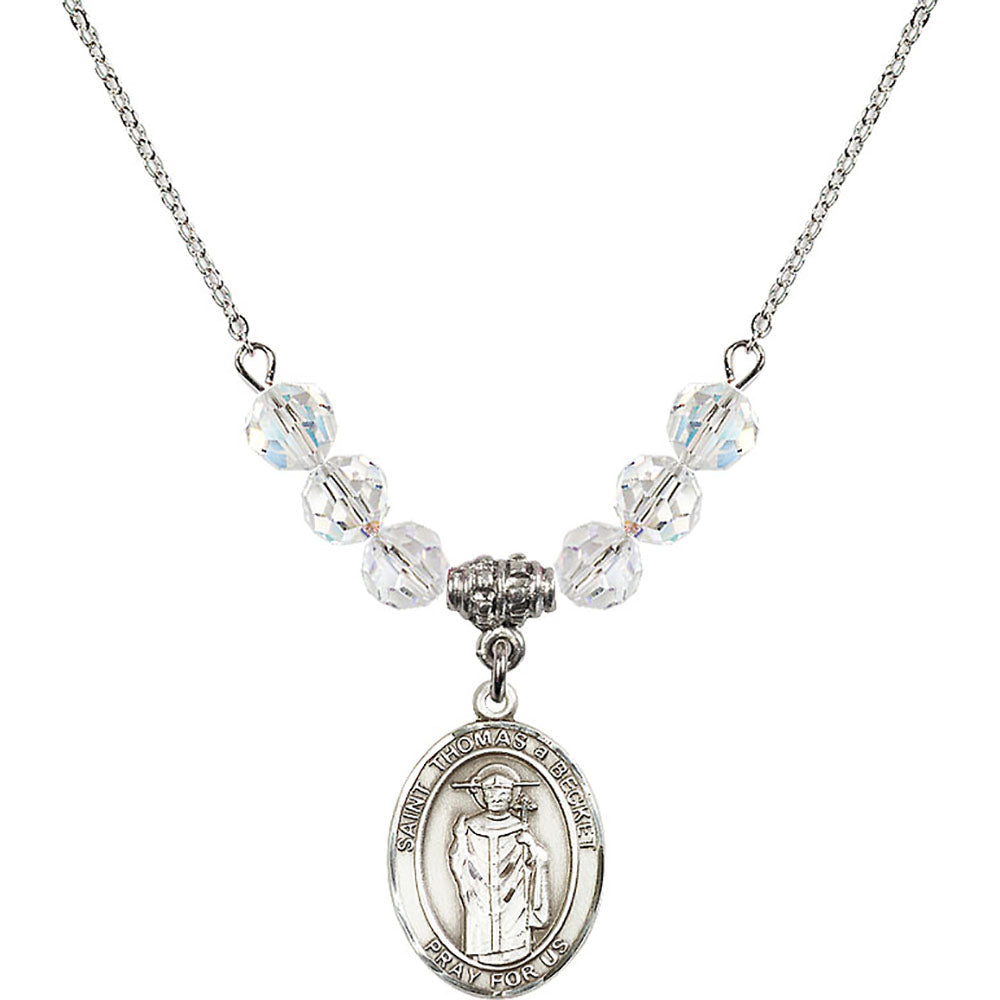 Sterling Silver Saint Thomas A Becket Birthstone Necklace with Crystal Beads - 8344