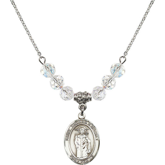 Sterling Silver Saint Thomas A Becket Birthstone Necklace with Crystal Beads - 8344